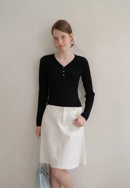 V Neck Lace Trim Ribbed Knit Sweater
