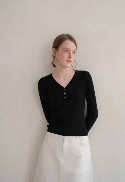 V Neck Lace Trim Ribbed Knit Sweater