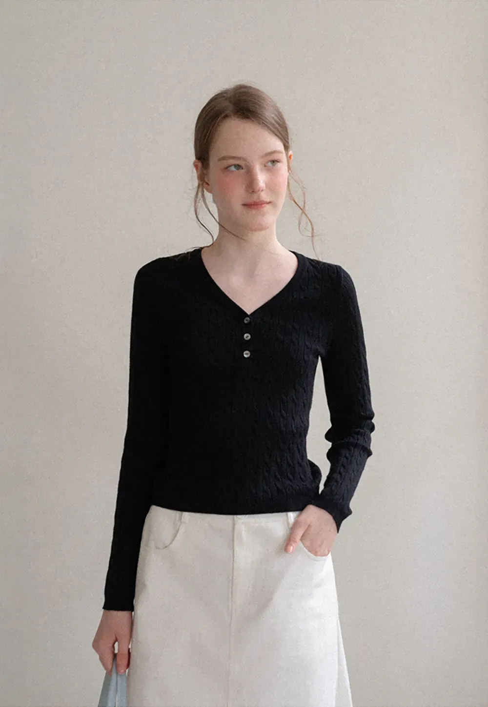 V Neck Lace Trim Ribbed Knit Sweater