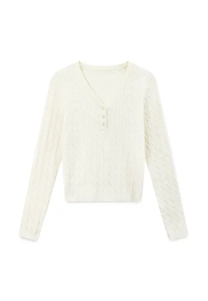 V Neck Lace Trim Ribbed Knit Sweater