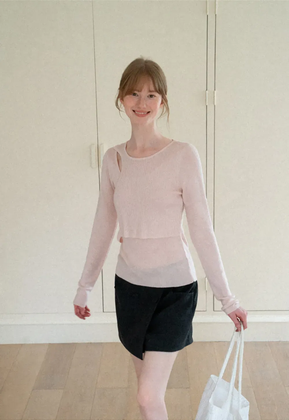 Asymmetrical Cutout Ribbed Knit Sweater