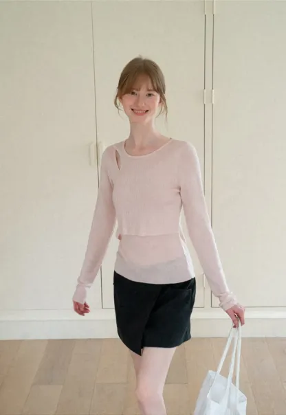 Asymmetrical Cutout Ribbed Knit Sweater