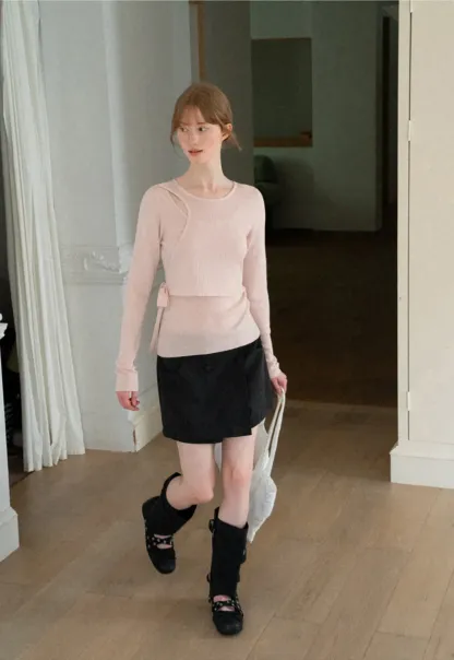 Asymmetrical Cutout Ribbed Knit Sweater