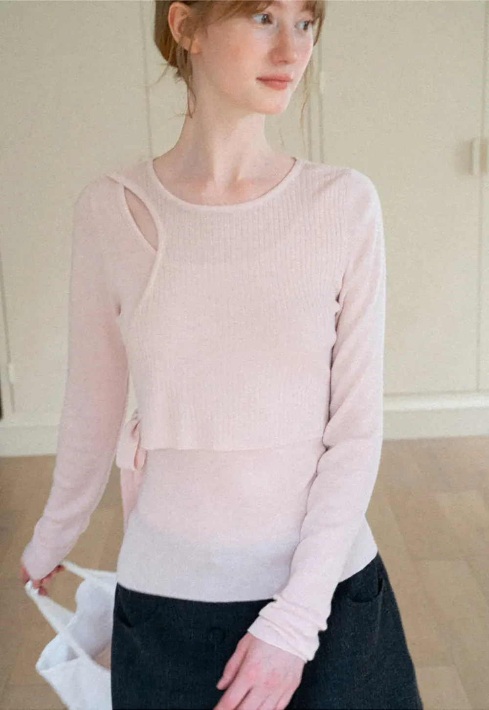 Asymmetrical Cutout Ribbed Knit Sweater