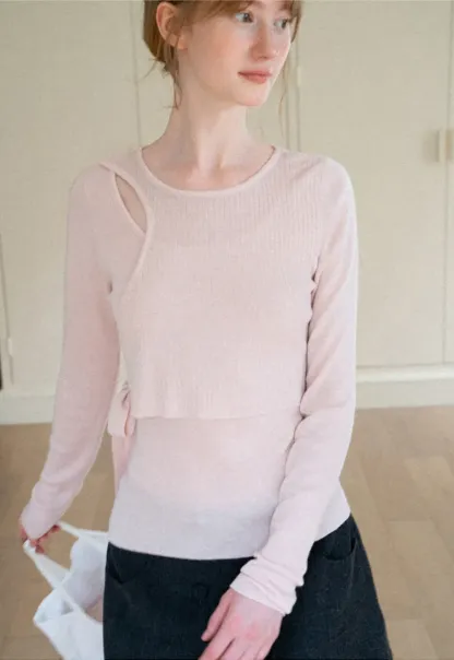 Asymmetrical Cutout Ribbed Knit Sweater