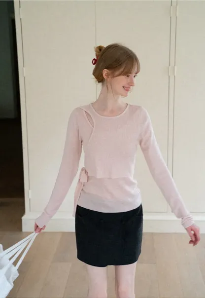Asymmetrical Cutout Ribbed Knit Sweater
