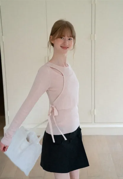 Asymmetrical Cutout Ribbed Knit Sweater