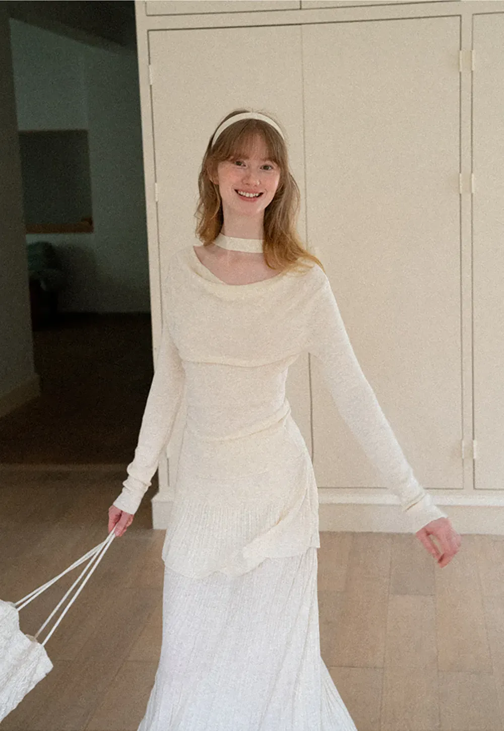 Tiered Pleated Knit Midi Skirt