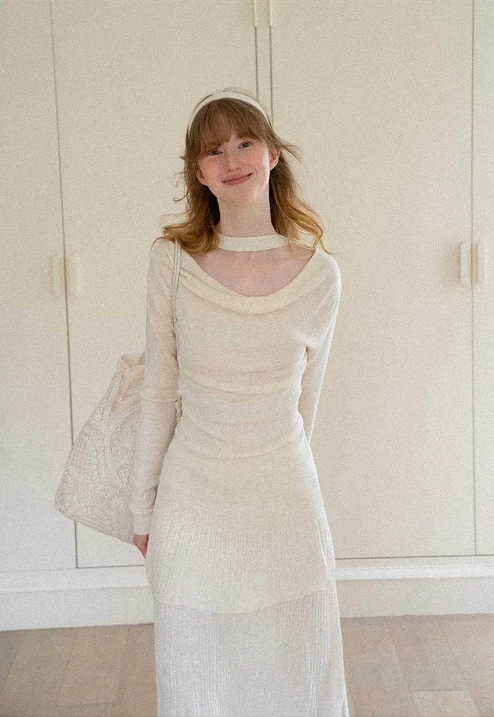 Tiered Pleated Knit Midi Skirt