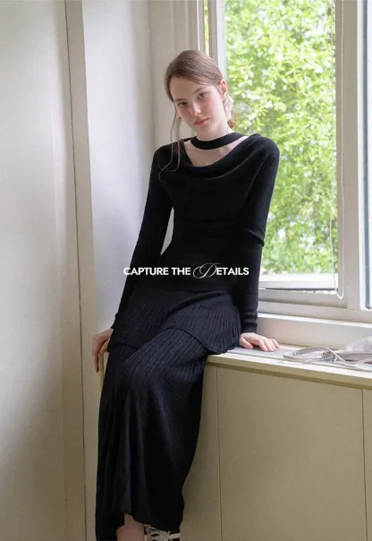 Tiered Pleated Knit Midi Skirt
