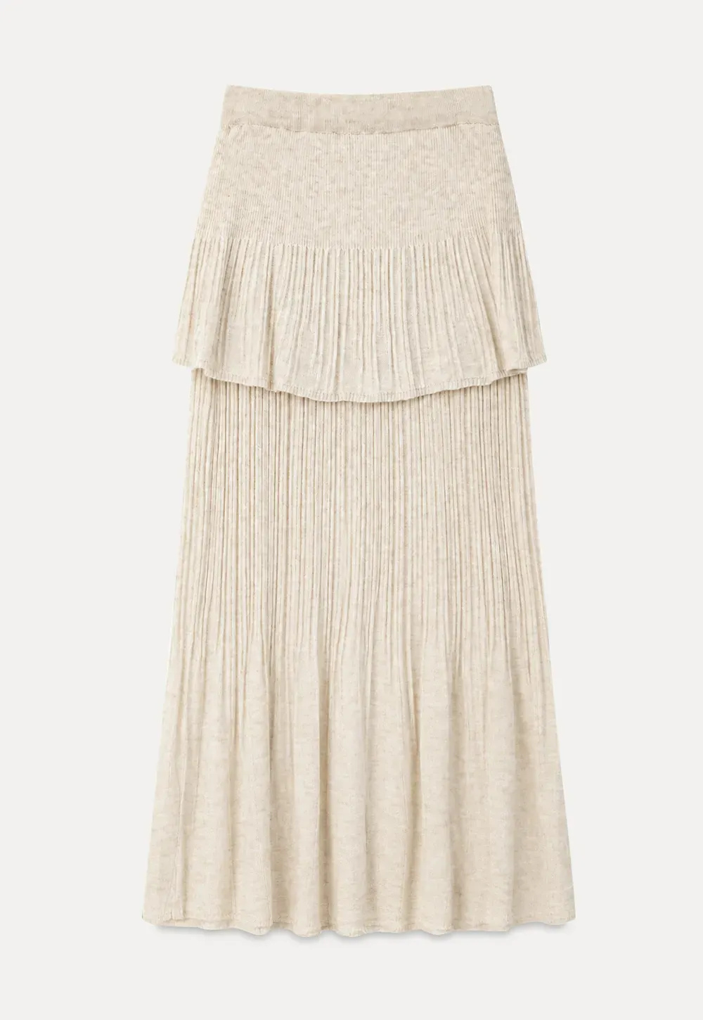 Tiered Pleated Knit Midi Skirt