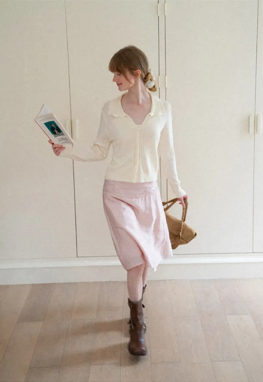 Ruffled Collar Button Front Knit Cardigan