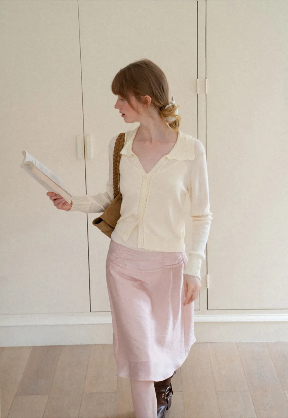 Ruffled Collar Button Front Knit Cardigan