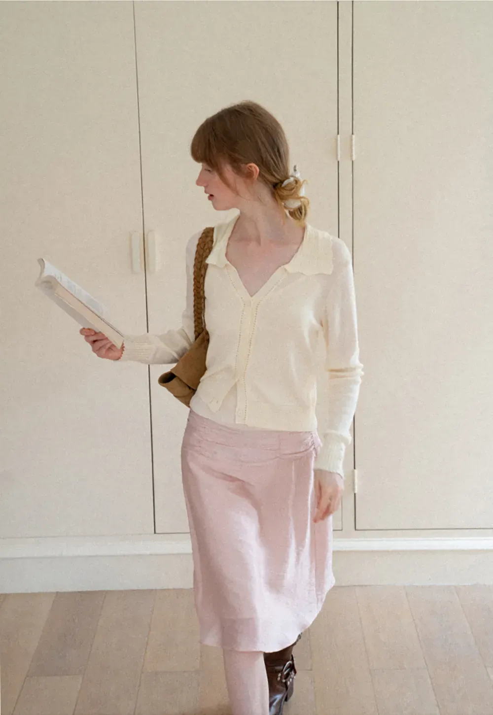 Ruffled Collar Button Front Knit Cardigan