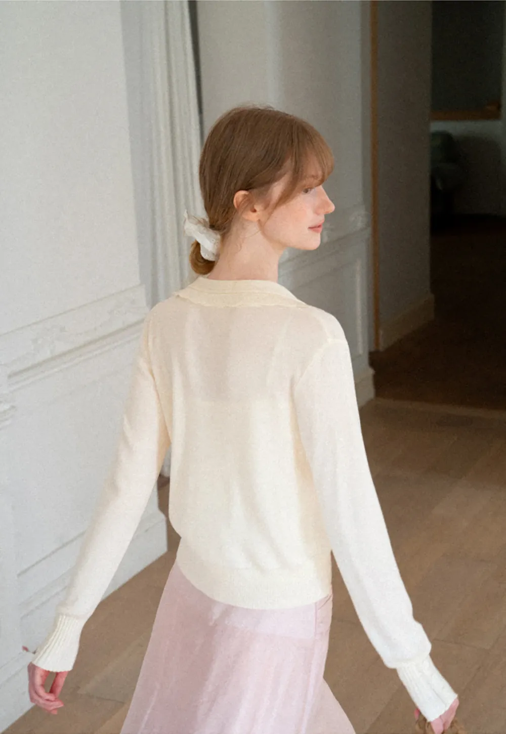 Ruffled Collar Button Front Knit Cardigan