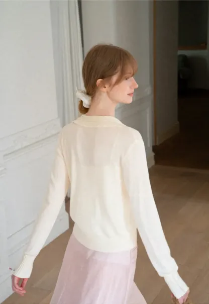 Ruffled Collar Button Front Knit Cardigan