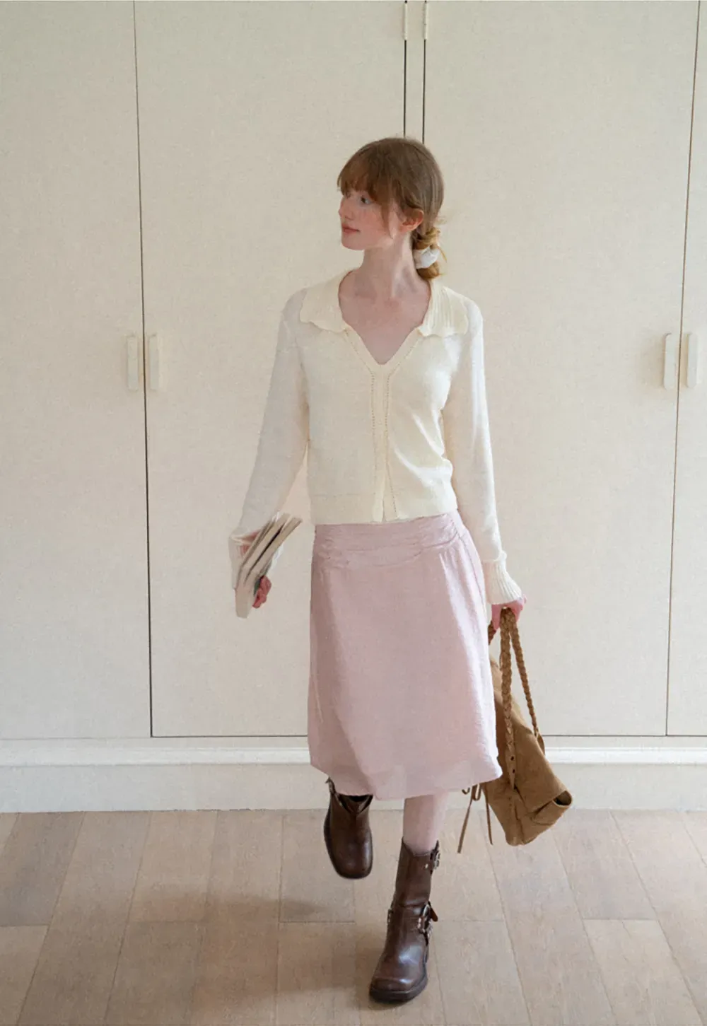 Ruffled Collar Button Front Knit Cardigan