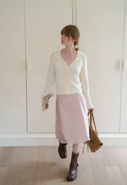 Ruffled Collar Button Front Knit Cardigan