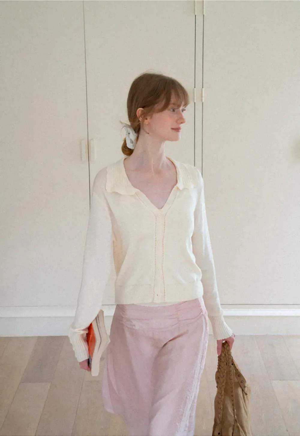 Ruffled Collar Button Front Knit Cardigan