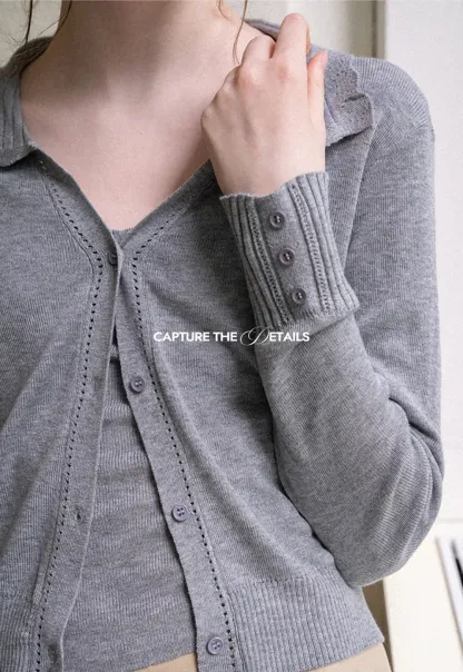 Ruffled Collar Button Front Knit Cardigan