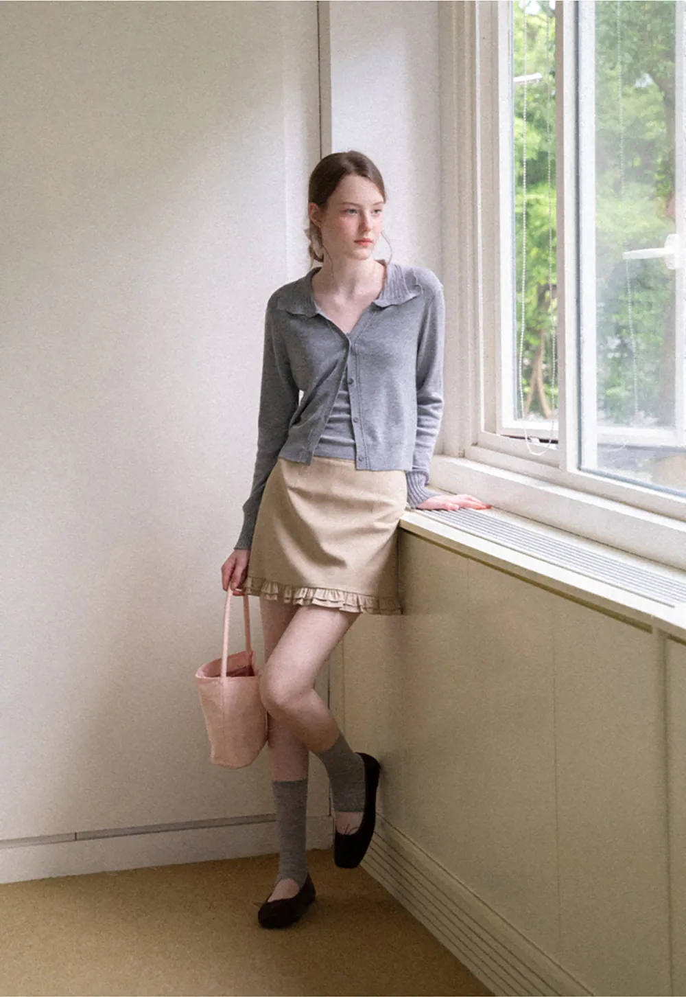 Ruffled Collar Button Front Knit Cardigan