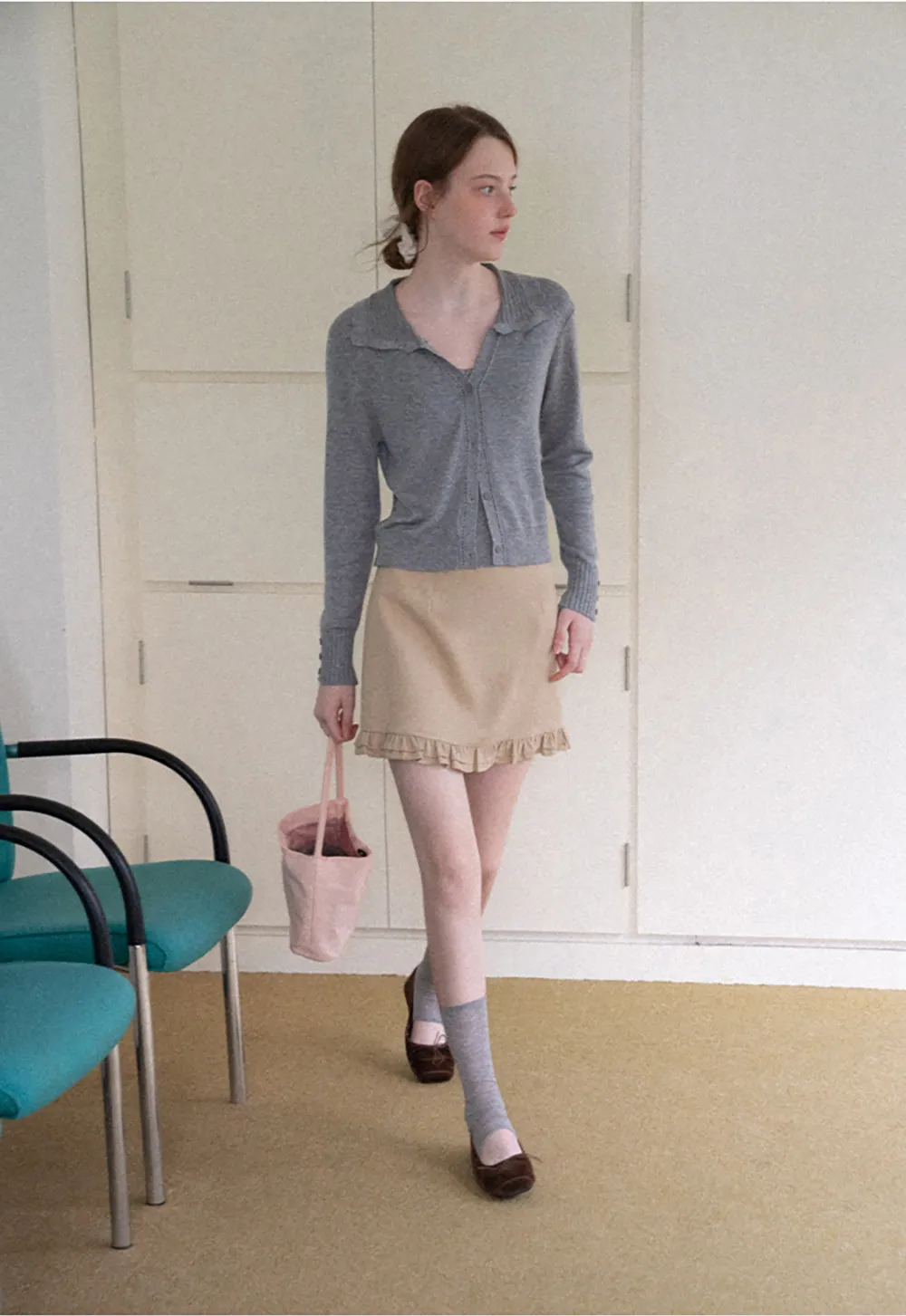 Ruffled Collar Button Front Knit Cardigan