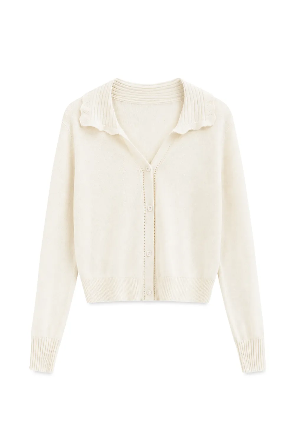 Ruffled Collar Button Front Knit Cardigan