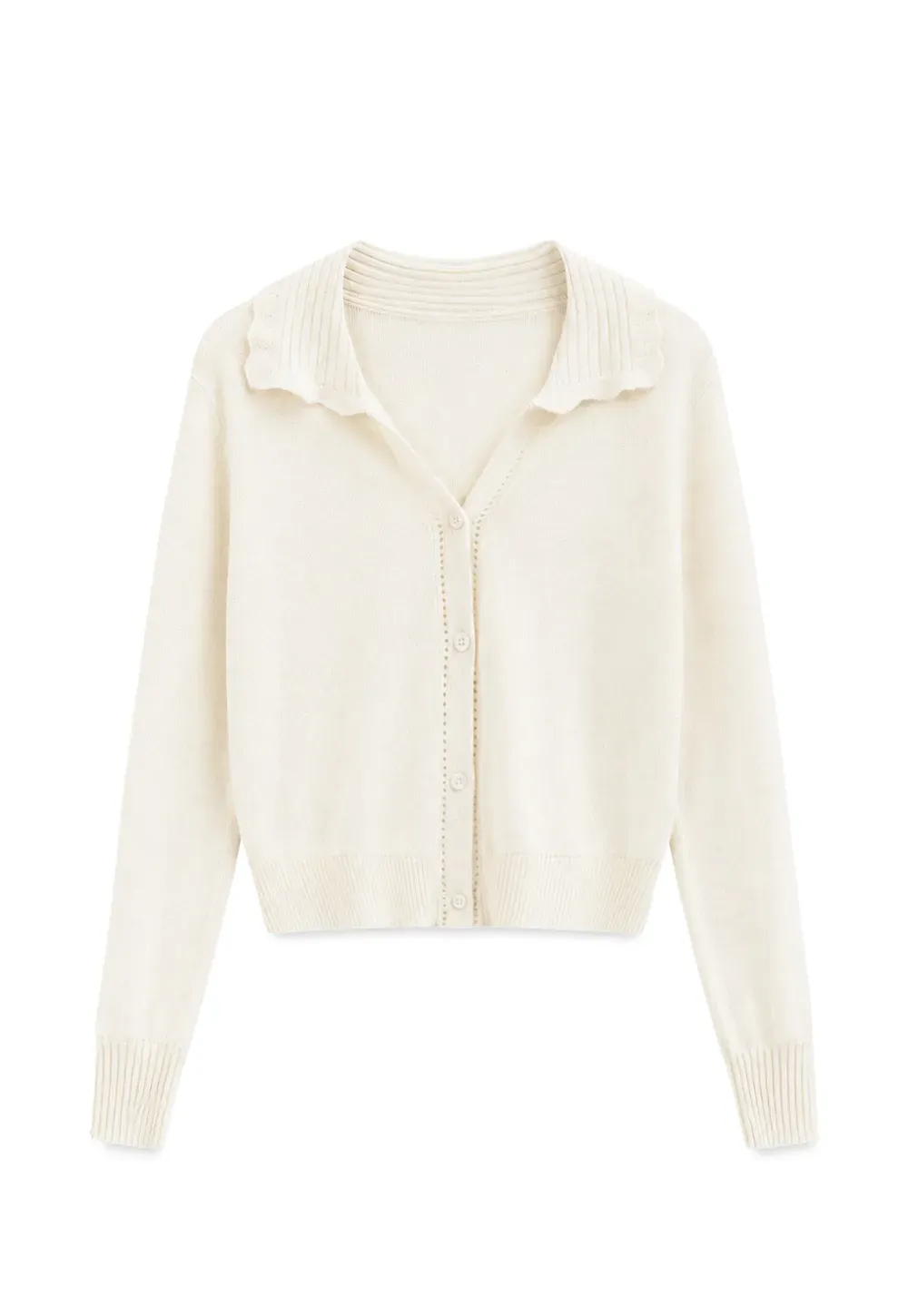 Ruffled Collar Button Front Knit Cardigan