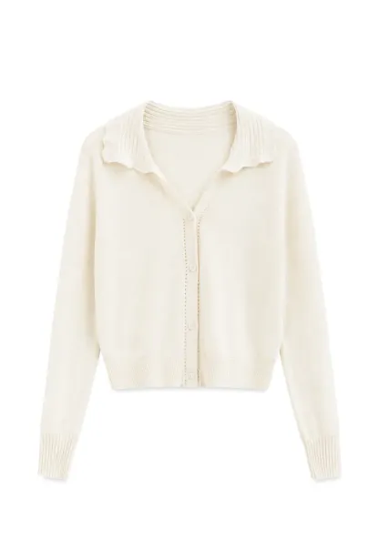 Ruffled Collar Button Front Knit Cardigan