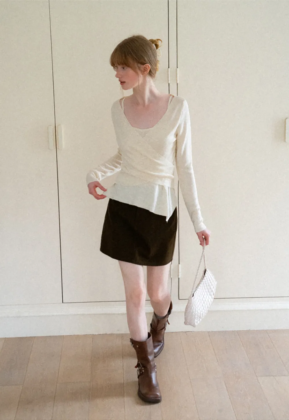 Wrap Front V Neck Long Sleeve Knit Sweater