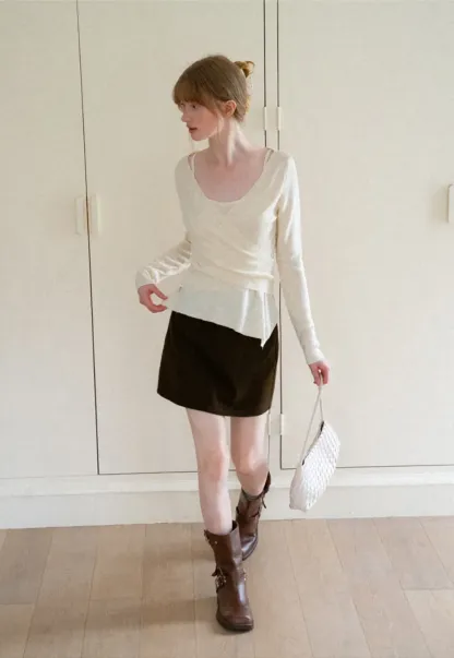 Wrap Front V Neck Long Sleeve Knit Sweater