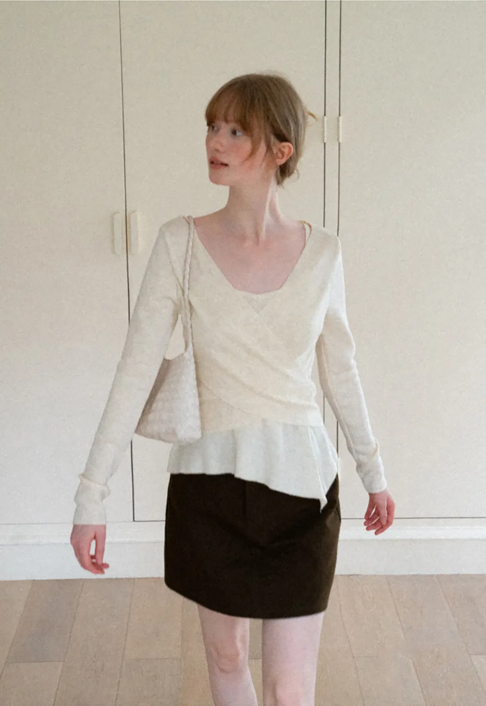 Wrap Front V Neck Long Sleeve Knit Sweater