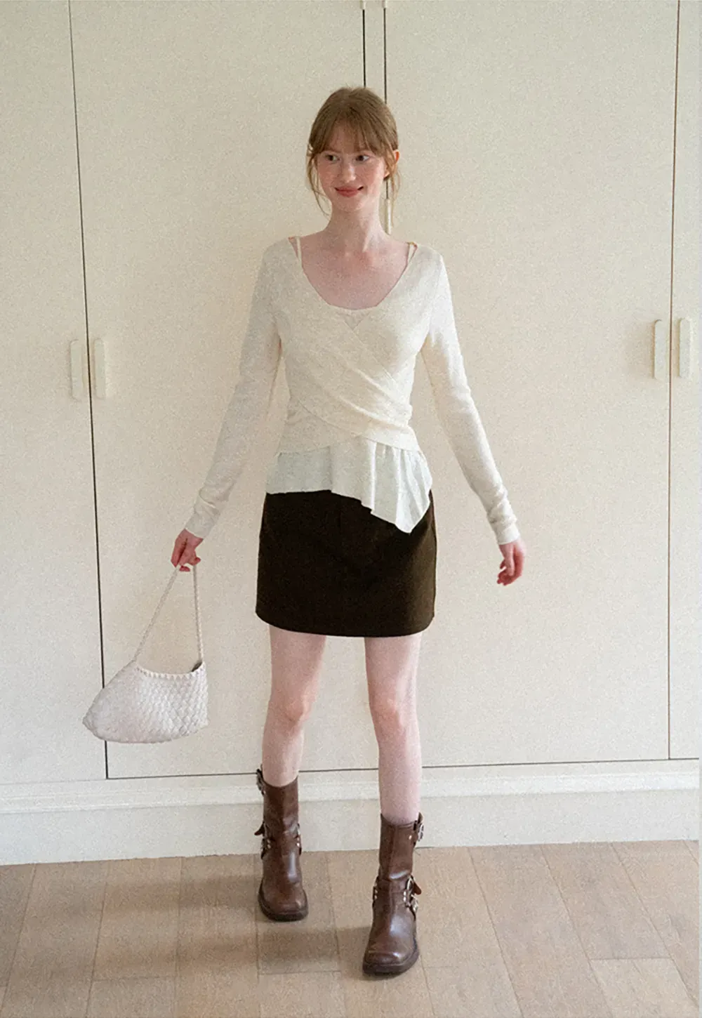 Wrap Front V Neck Long Sleeve Knit Sweater