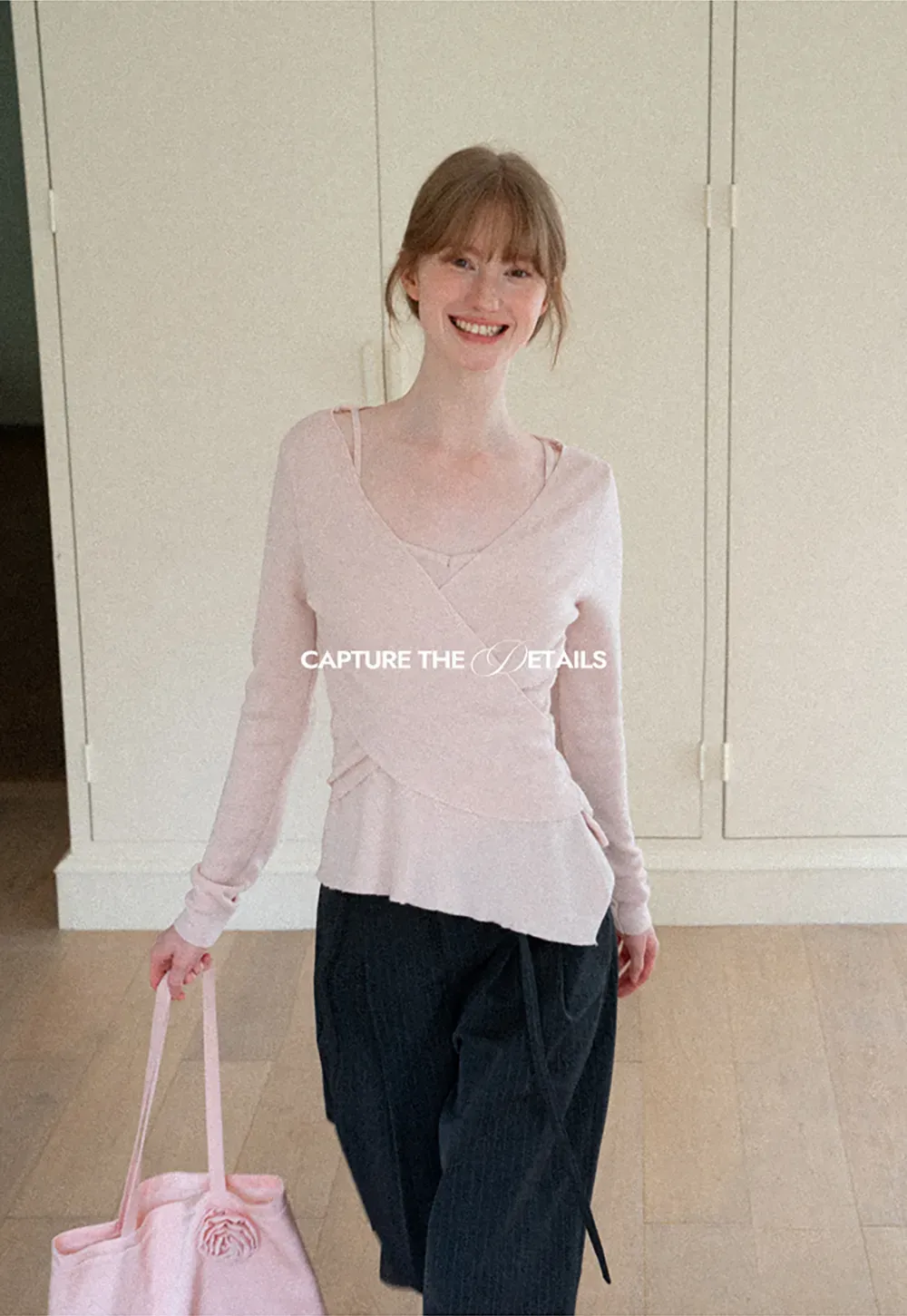 Wrap Front V Neck Long Sleeve Knit Sweater
