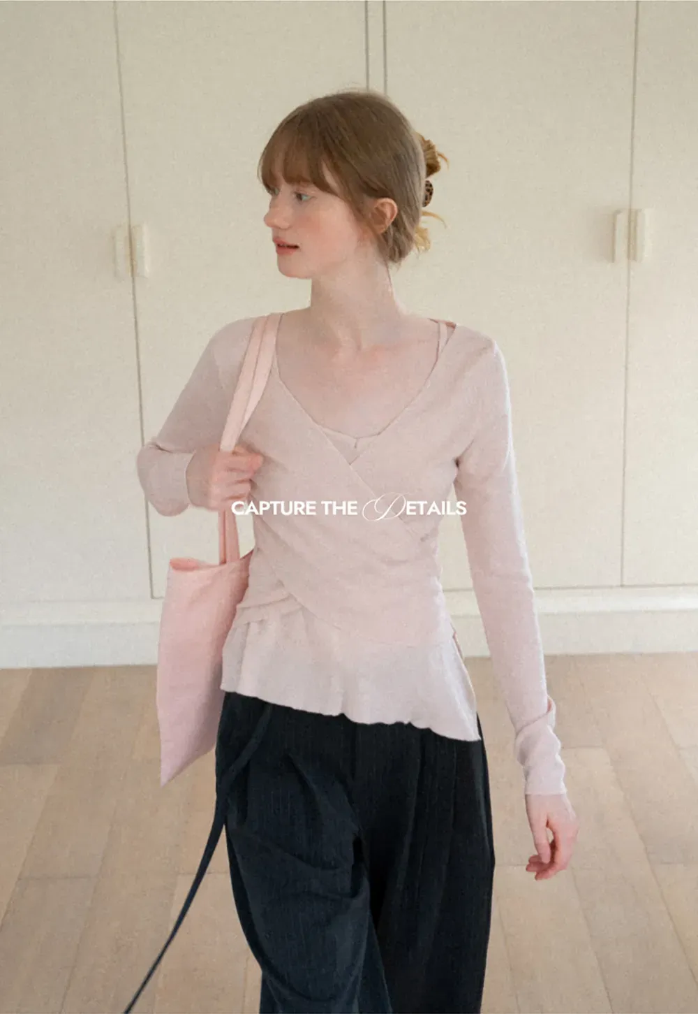 Wrap Front V Neck Long Sleeve Knit Sweater