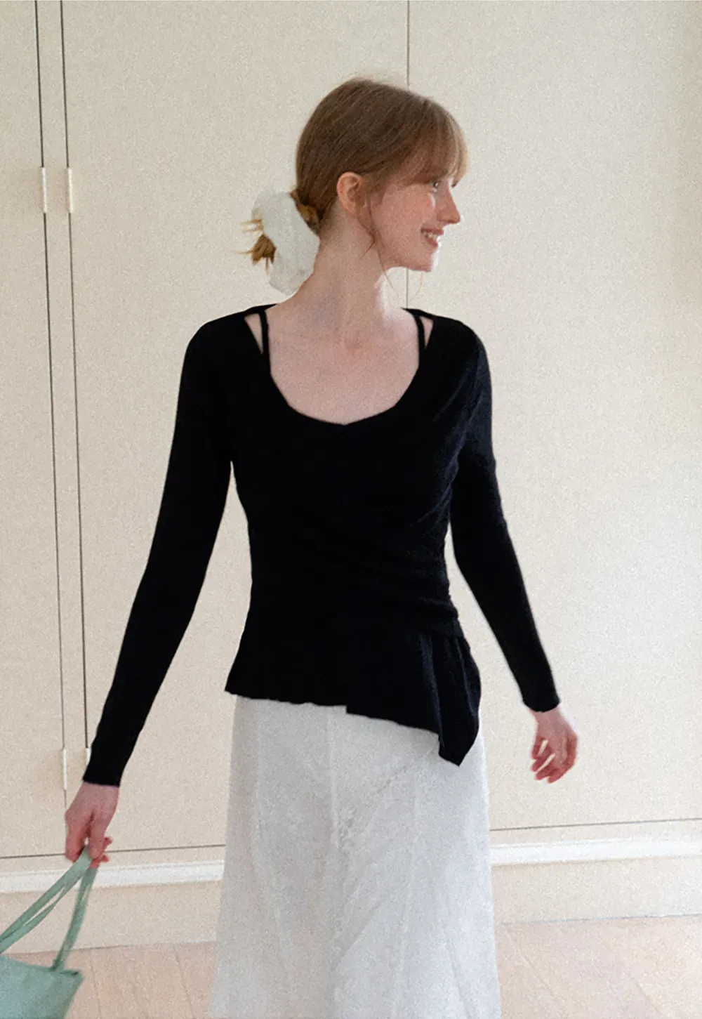Wrap Front V Neck Long Sleeve Knit Sweater