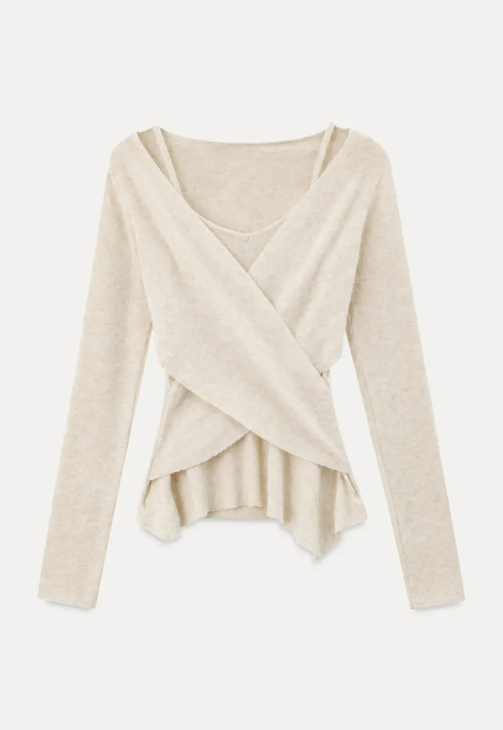 Wrap Front V Neck Long Sleeve Knit Sweater
