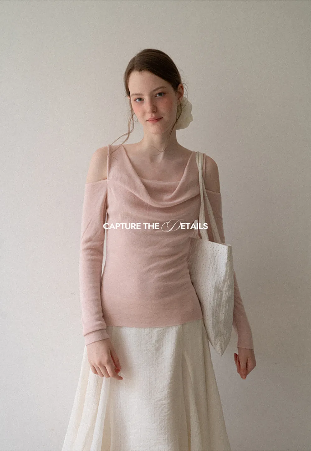 Off Shoulder Cowl Neck Long Sleeve Woolen Knit Sweater