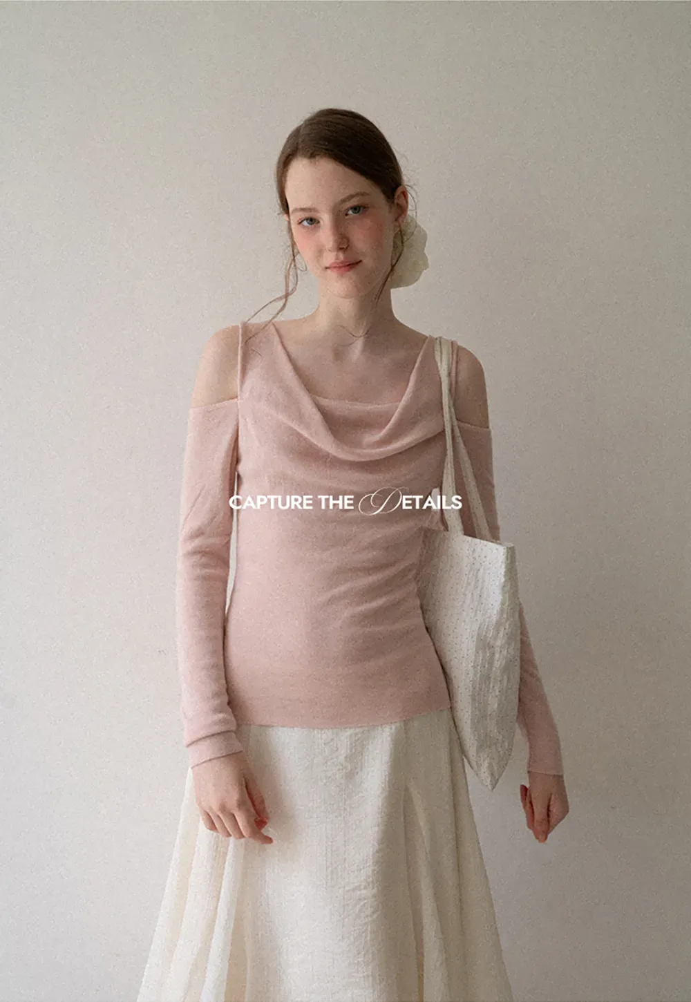 Off Shoulder Cowl Neck Long Sleeve Woolen Knit Sweater