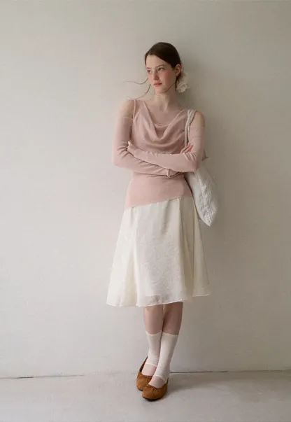 Off Shoulder Cowl Neck Long Sleeve Woolen Knit Sweater