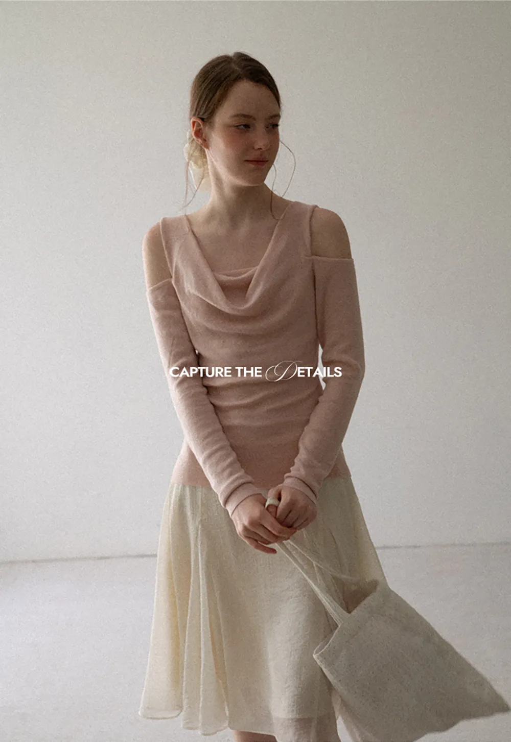 Off Shoulder Cowl Neck Long Sleeve Woolen Knit Sweater