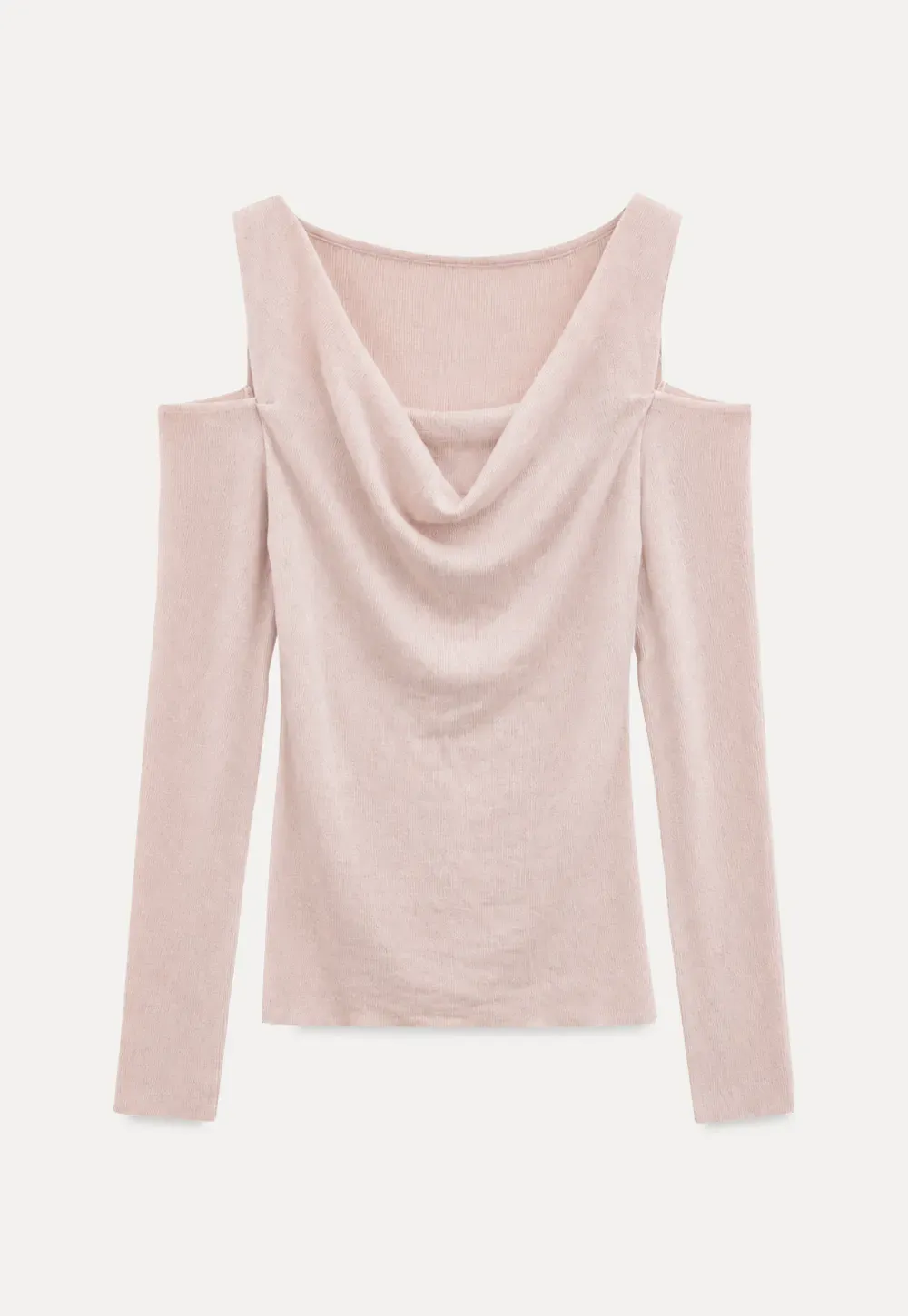 Off Shoulder Cowl Neck Long Sleeve Woolen Knit Sweater