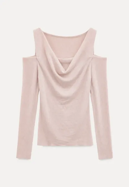 Off Shoulder Cowl Neck Long Sleeve Woolen Knit Sweater
