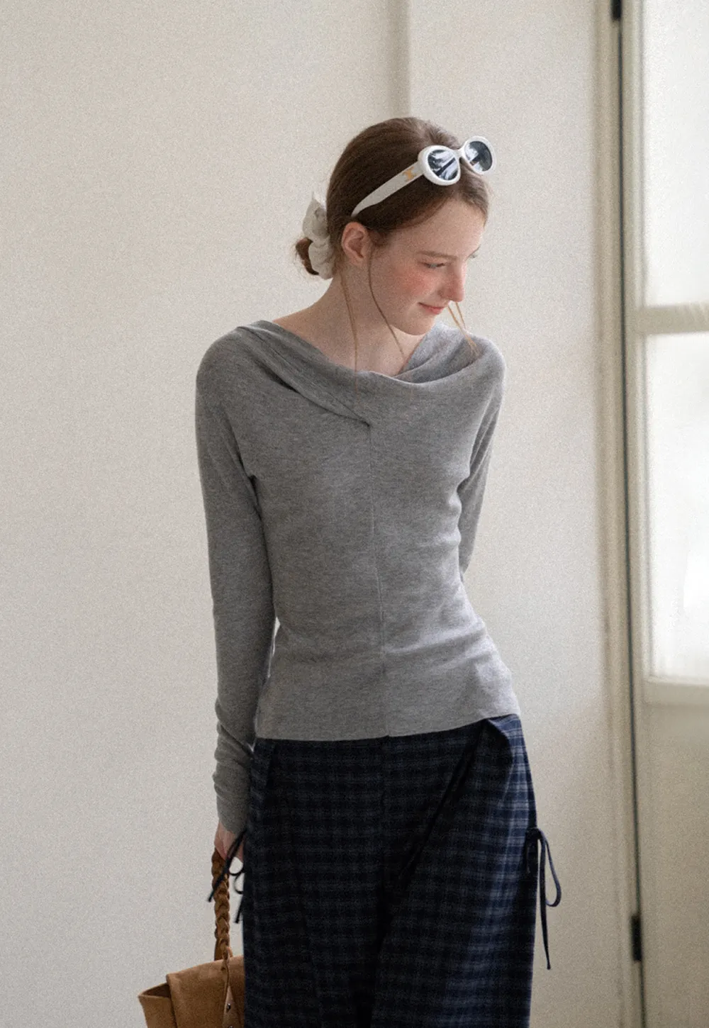 Asymmetrical Cowl Neck Woolen Knit Sweater