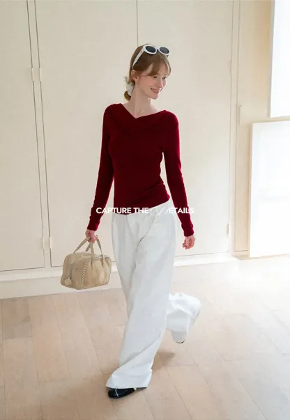 Asymmetrical Cowl Neck Woolen Knit Sweater