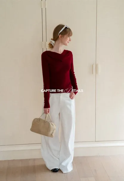 Asymmetrical Cowl Neck Woolen Knit Sweater