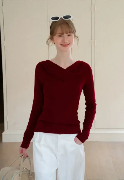 Asymmetrical Cowl Neck Woolen Knit Sweater