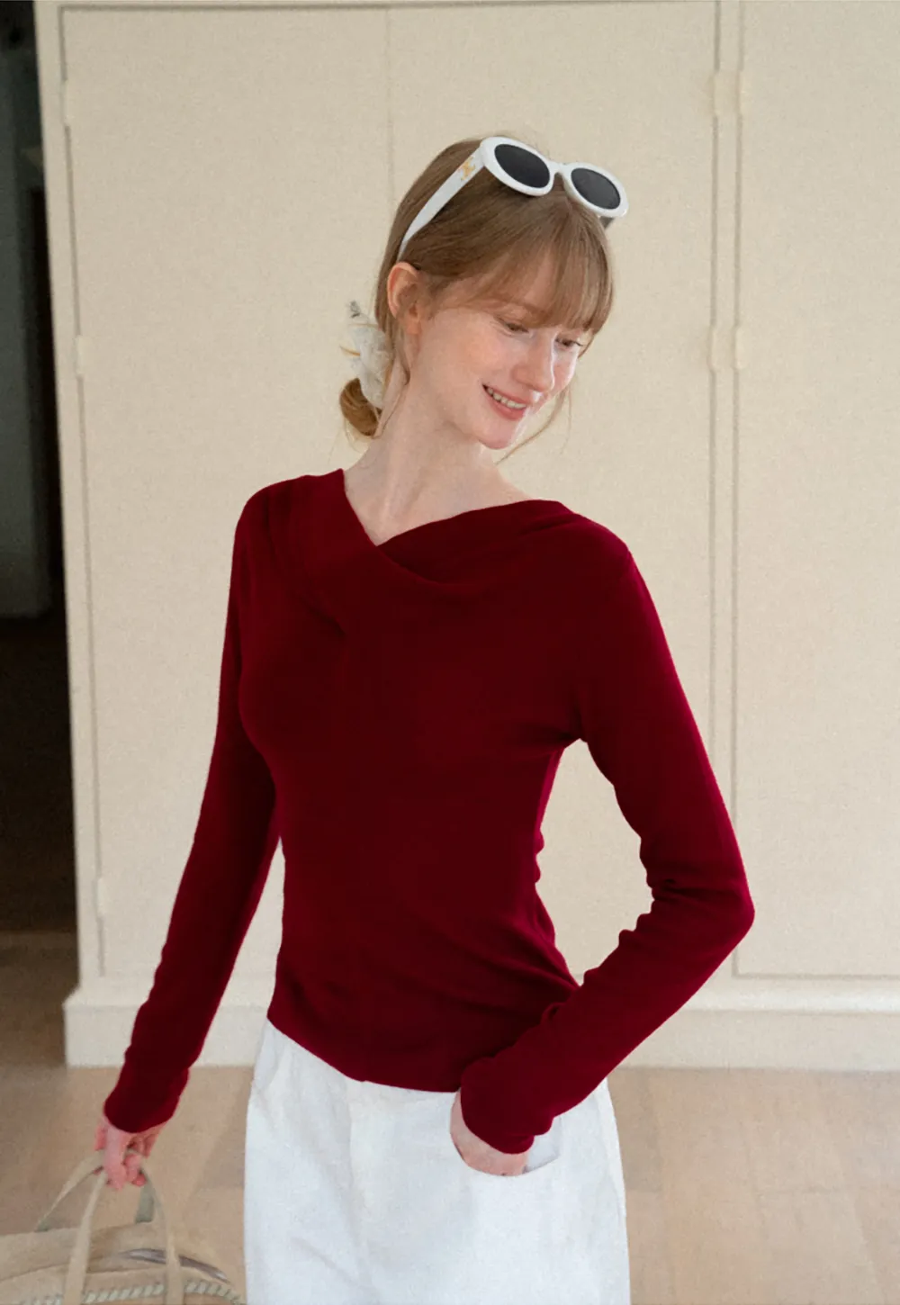 Asymmetrical Cowl Neck Woolen Knit Sweater