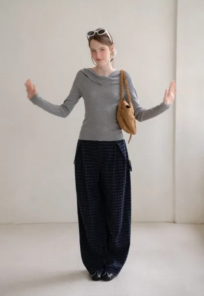 Asymmetrical Cowl Neck Woolen Knit Sweater