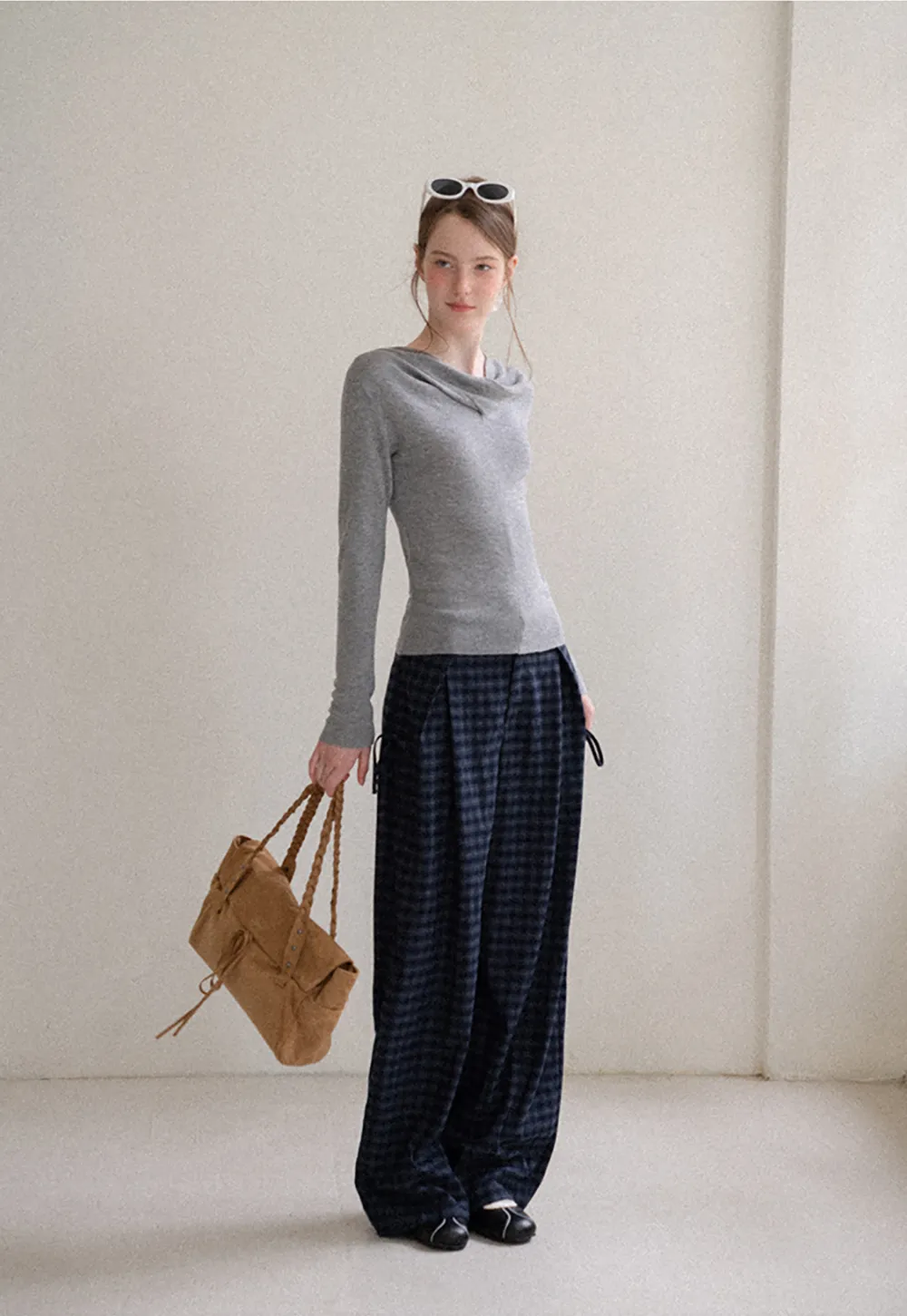 Asymmetrical Cowl Neck Woolen Knit Sweater